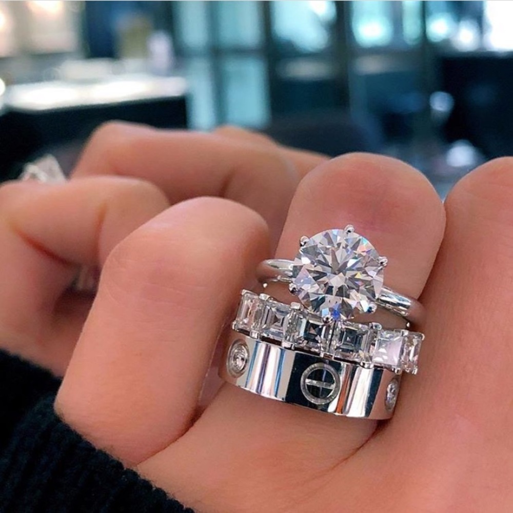 Luna Lux Solitaire 2CT Diamant Ring 925 Silver or Fa Leather Ring Box